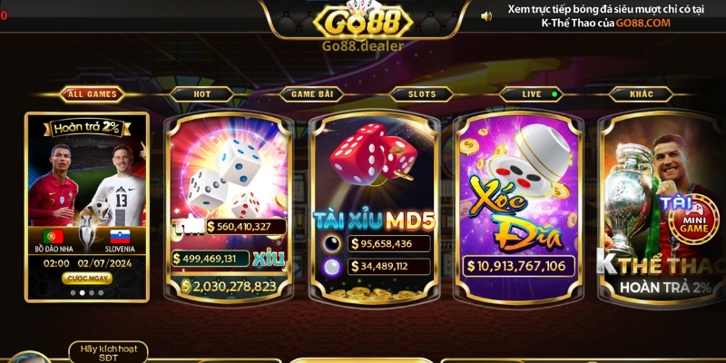 Go88 sở hữu nhiều sảnh game hot với hơn 5000+ trò chơi 